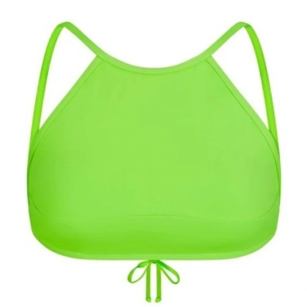 NWOT SKIMS Neon Gree Recycled Swim High Neck Bikini Top
